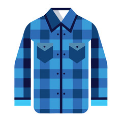 Blue Plaid Flannel Shirt with Long Sleeves and Button Fastening