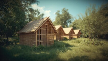 Fototapeta premium Design and texture of traditional bamboo cottages under the sky