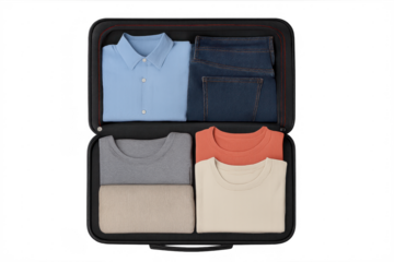 Open suitcase with organized clothes for vacation travel