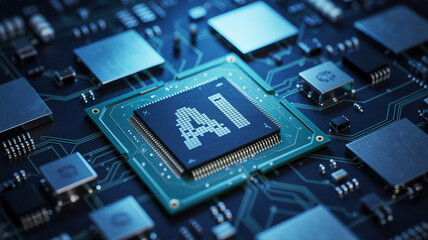 A close up of a computer chip with ai written on it surrounded by other electronic components