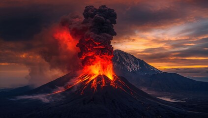 Spectacular eruption of a volcano, showcasing natural power and geological phenomena