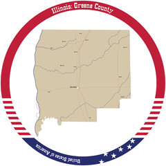 Map of Greene County in Illinois, USA arranged in a circle.