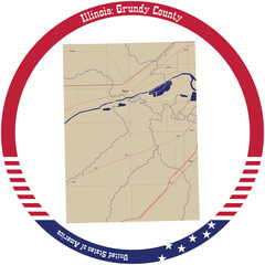 Map of Grundy County in Illinois, USA arranged in a circle.