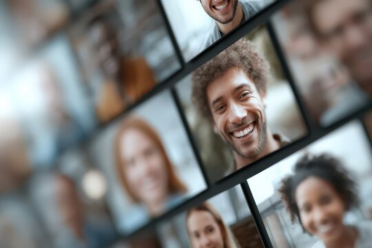 Smiling diverse people communicating in a virtual video conference grid - Powered by Adobe