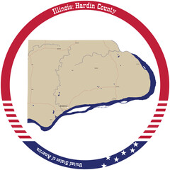 Map of Hardin County in Illinois, USA arranged in a circle.