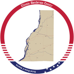 Map of Henderson County in Illinois, USA arranged in a circle.