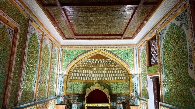 Opulent throne room in Khiva, Uzbekistan