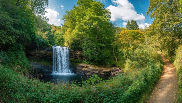 Hidden waterfall nestled in the English countryside, erosion risk