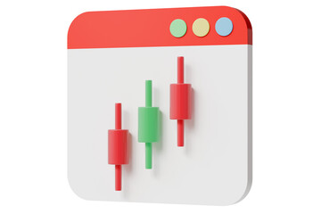 3d candlestick on website window icon. market analysis concept. Minimal cartoon chart graph forex stock crypto for trading app banner. isolated on white background. 3d render.