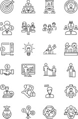Set of handdrawn business strategy icons
