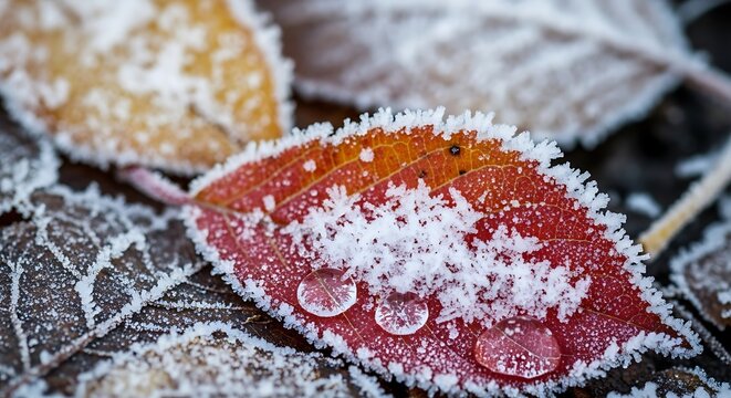 Frosty Autumn Leaves - A Close-Up of Winters Touch on Nature.