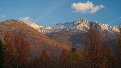 Obraz premium Autumn scenery in Gorny Altai, showcasing seasonal change