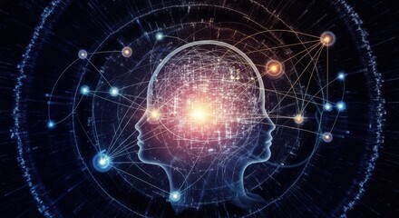 Abstract digital representation of human brain and neural network connections