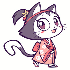 Cute vector cartoon illustration of funny pet cat and dog characters smiling happily