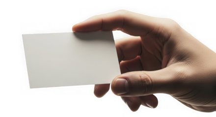 Male hand presenting a clean white business card for your custom text.