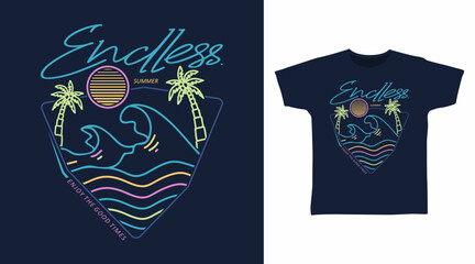 Naklejka premium Endless summer line art illustration hand drawn, vector ready for print on t-shirt and other uses.