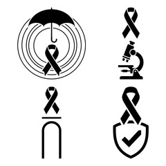 Collection of black ribbon symbols for awareness