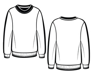 Outline of Blank Sweatshirt Front and Back for Fashion Design