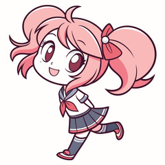 Obraz premium Cute smiling cartoon little girl with a heart drawing illustration vector icon for fun kid art