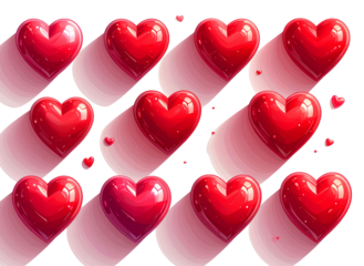 Floating Red Hearts with Soft Shadows, Vector Love Reaction Icons, Transparent Background