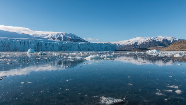 Ice lagoon featuring a glacier, highlighting seasonal change