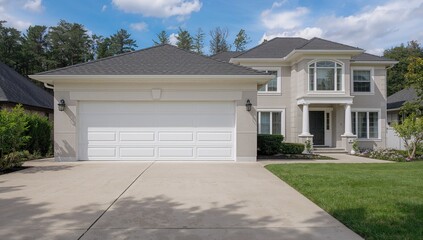 Fototapeta premium Electric white garage door, enhanced security feature