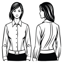 Illustration of professional woman in formal attire front and back view