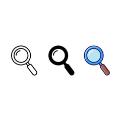 Magnifying Glass Icon Collection: Outline, Silhouette, and Color Vector Graphics for Search, Zoom, Discovery, and Research Interface Elements