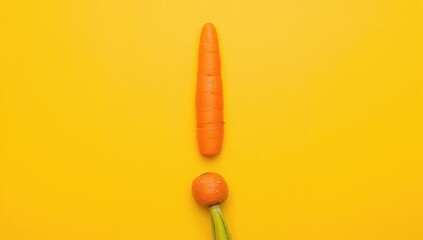 An orange carrot isolated on a yellow background, vibrant food color contrast