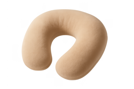 Beige travel neck pillow providing comfortable support while traveling