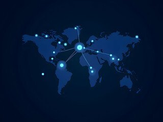 Dark blue polygonal DeFi network map, cluster nodes, cross‑chain bridge icon, interoperability rings, wrapped token label, glowing outline style