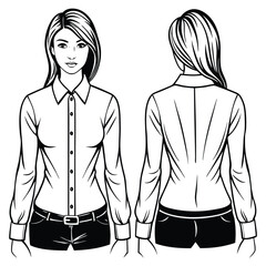 Woman in Shirt and Jeans Outfit Front and Back Views Vector
