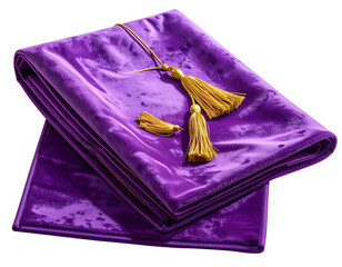  - Folded Purple Velvet Prayer Mat with Tassels, isolated on transparent background
