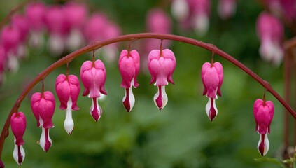A detailed view of vibrant pink and white bleeding heart blooms in a residential garden, ideal for floral-themed designs