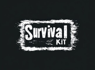 A rough "Survival Kit" logo with crossed arrows and a brushstroke-style frame. White print on a black background – for survival, outdoor, and tactical themes.