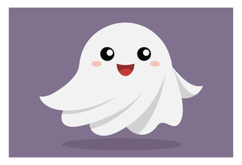 Cute cartoon ghost character with happy expression for Halloween design