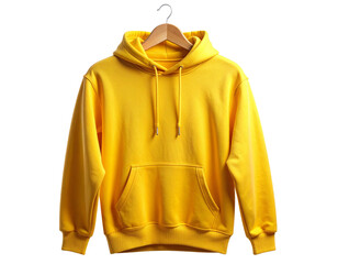 - Casual Yellow Hoodie on Wooden Hanger, isolated on transparent background”