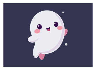 Cute Cartoon Ghost Character with Happy Smiling Face for Halloween