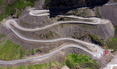 Aerial view of the winding road in the mountains
