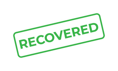 Green &ldquo;RECOVERED&rdquo; stamp text on a white background, representing restoration, recovery, healing, success, and resolution. Perfect for business, health, or data restoration concepts.