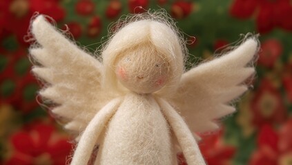 Obraz premium Handmade felted angel figurine, crafted with natural fibers, suitable for holiday decoration