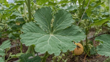 Fototapeta premium Melon plant thriving in an organic garden, fiber-dense choice
