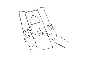 Simple continuous line drawing of all about building and architect activity. simple line, creativity designer. Vector, Designer.