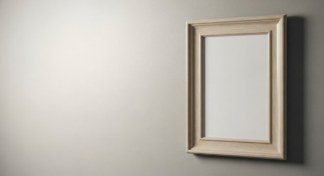 A vintage empty picture frame hangs on a textured wall