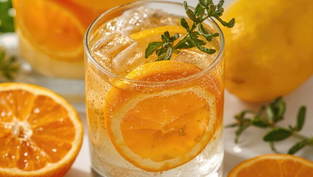 Lemonade made from oranges and lemon verbena, refreshing beverage choice