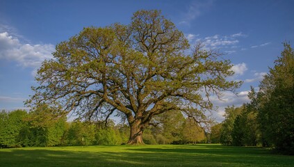 Fototapeta premium Landscape featuring trees in a park, emphasizing seasonal change