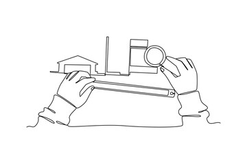 Simple continuous line drawing of all about building and architect activity. simple line, creativity designer. Vector, Designer.