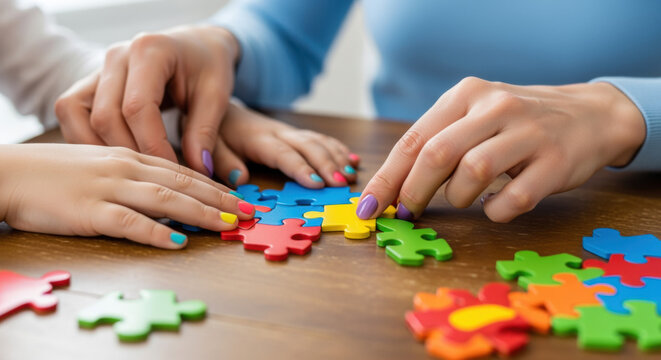 Family Bonding Time Through Colorful Puzzle Activity Together