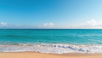 Fototapeta premium Blue seascape featuring beach and sky, suitable as an illustration backdrop for text