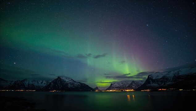 Stunning night sky filled with the vibrant aurora borealis, showcasing seasonal change - Powered by Adobe